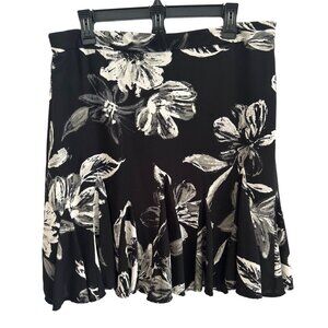 Investments Petites Women's Black & White Floral Flared Skirt Size 14P
